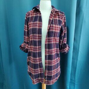 Vintage Billabong Long Flannel Shacket Navy & Maroon 100% cotton  - Small